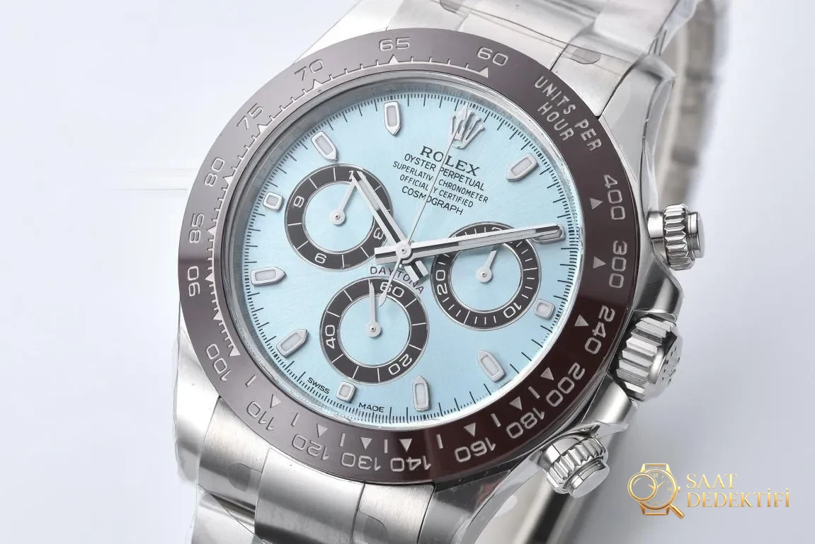 Clean Rolex Daytona buz mavisi baton işaretli m116506-0001 replika kalitesi nasıl? - Kadran Detayı ve Bezel İşçiliği