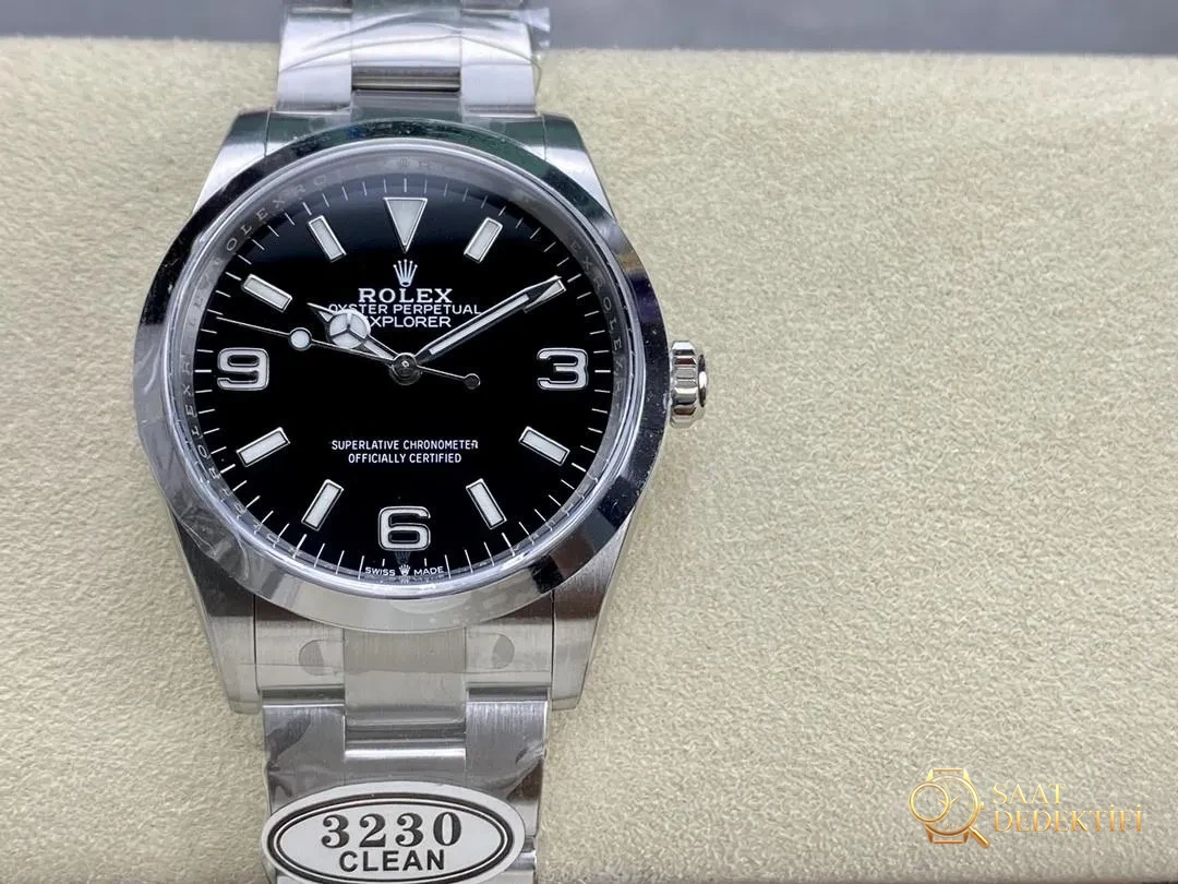 Clean Rolex Explorer I 36 mm 3230 mekanizmalı — bir bakışta replika olduğu belli olur mu? - Kadran Detayı ve Bezel İşçiliği