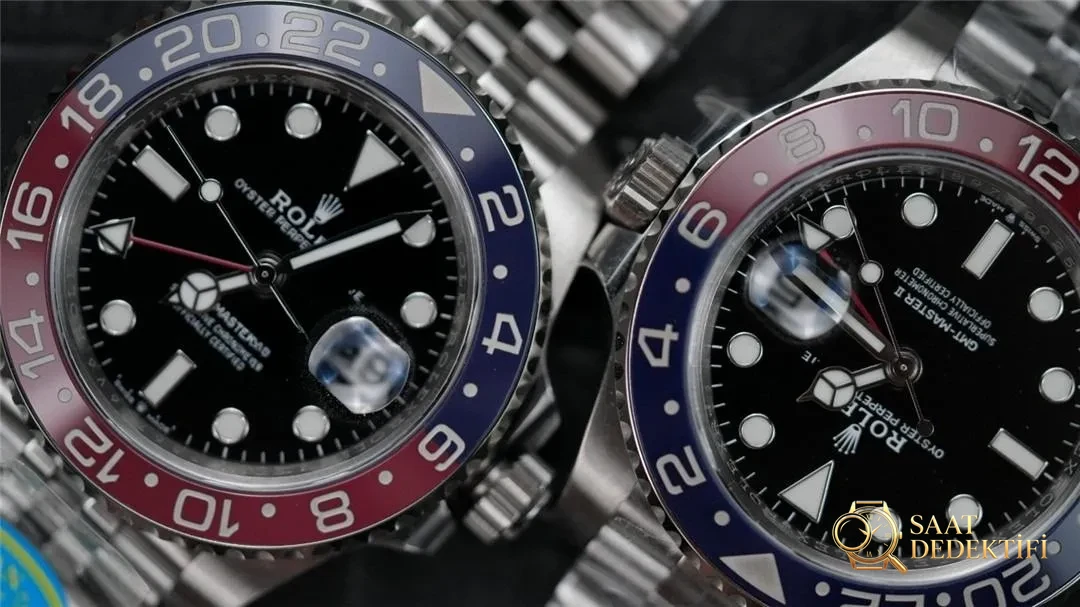 Clean Rolex GMT Kola Bezelinde v2 ile v2s Versiyonlarının Renk Karşılaştırması - Kadran Detayı ve Bezel İşçiliği