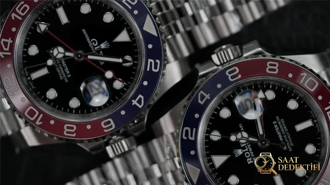 Clean Rolex GMT Kola Bezelinde v2 ile v2s Versiyonlarının Renk Karşılaştırması - Arka Kapak ve Mekanizma Detayı