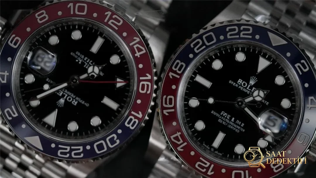 Clean Rolex GMT Kola Bezelinde v2 ile v2s Versiyonlarının Renk Karşılaştırması - Klips Kilidi ve Lazer Damgalar