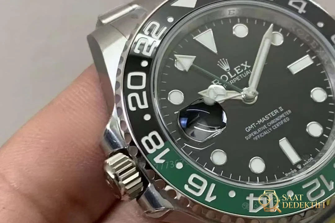 Clean Rolex GMT-Master Sprite bezel solak 126720 detay ve işçiliği nasıl? - Kasa Profili ve Kurma Kolu İncelemesi