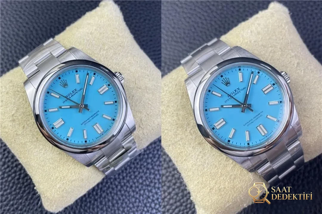 Clean Rolex Oyster Perpetual, VS Factory Perpetual Tiffany mavisi ile karşıya: Hangisi daha üstün? - Kasa Profili ve Kurma Kolu İncelemesi