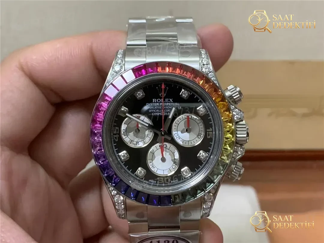 Clean Rolex Rainbow Daytona 4130 mekanizmalı modeli nereden satın alabilirim? - Kasa Profili ve Kurma Kolu İncelemesi