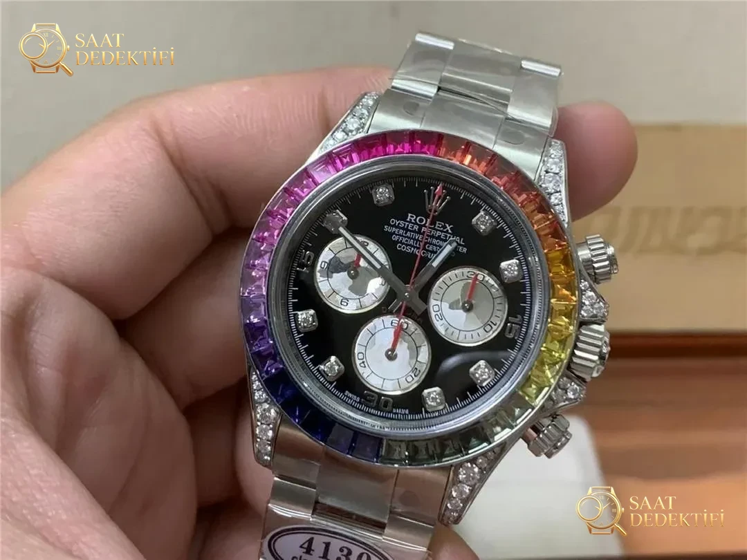 Clean Rolex Rainbow Daytona 4130 mekanizmalı modeli nereden satın alabilirim? - Arka Kapak ve Mekanizma Detayı
