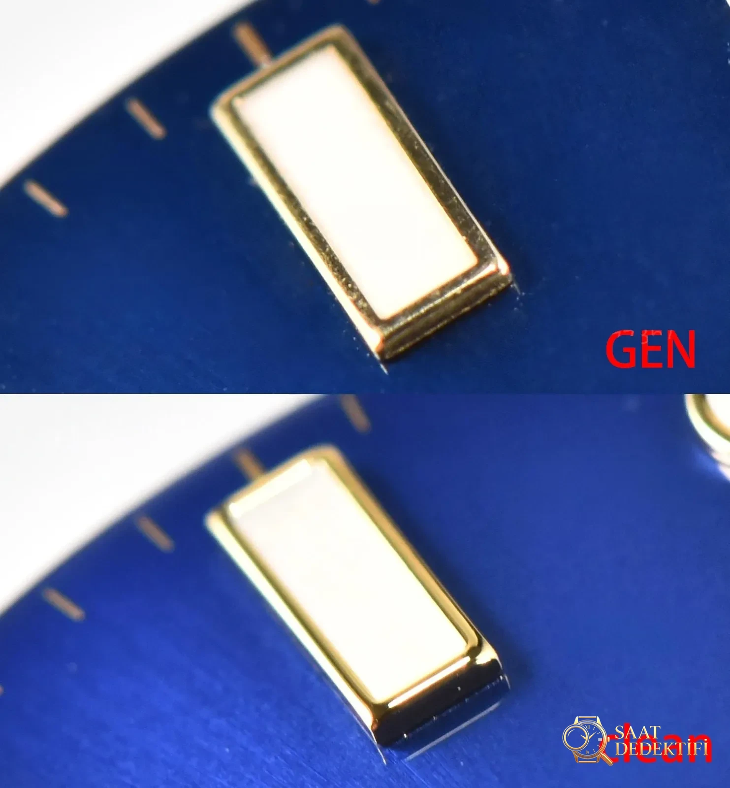 Gerçek-replika karşılaştırması: Clean iki renk mavi su hayaletinün yan tarafından çelik rengi mi görünüyor? - Bezel İçi Rehaut Gravürü ve Hizalaması