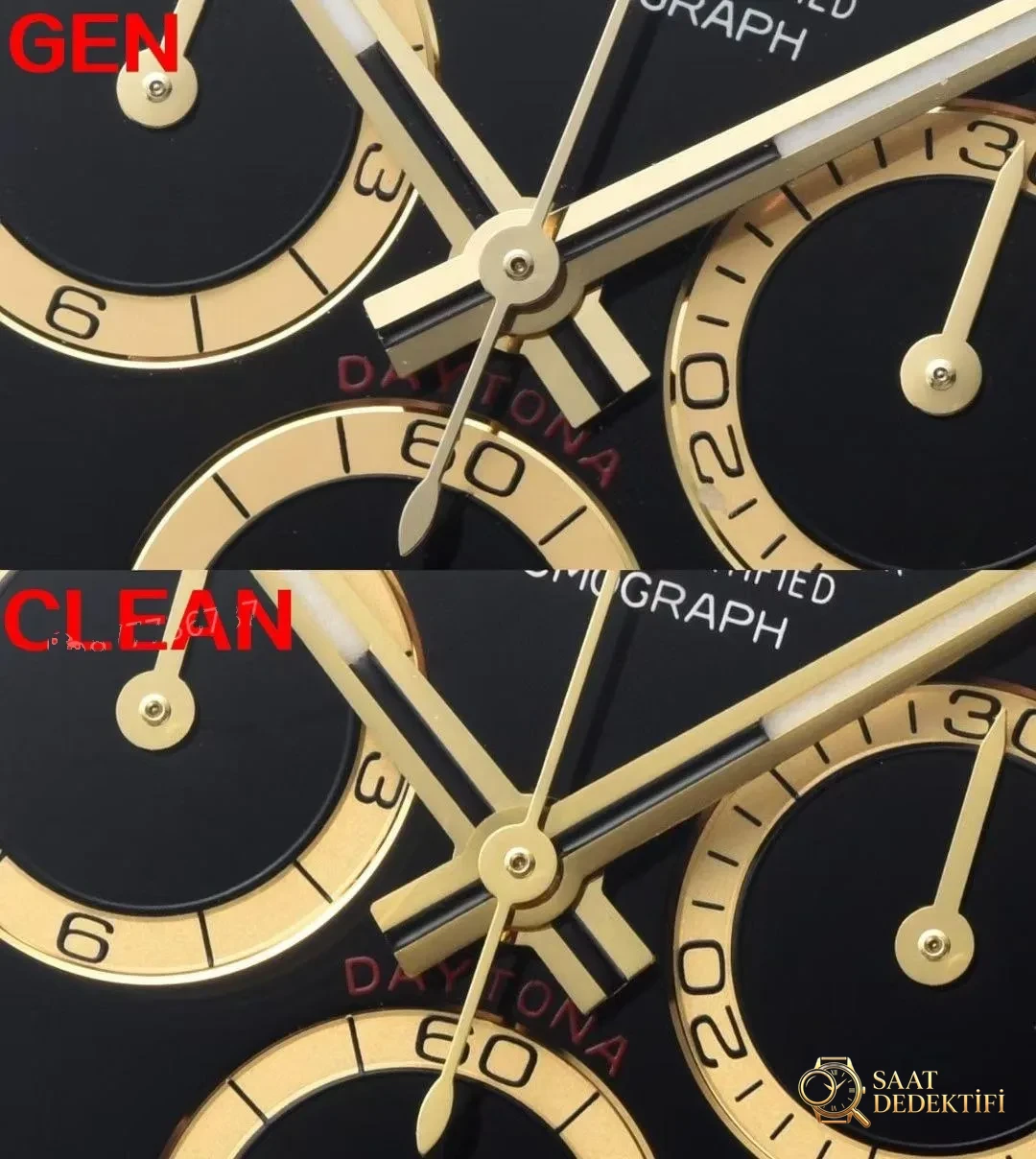 Clean/Clean Daytona çelik-altın 4131 mekanizma 126503 gerçek-replika karşılaştırması - Arka Kapak ve Mekanizma Detayı