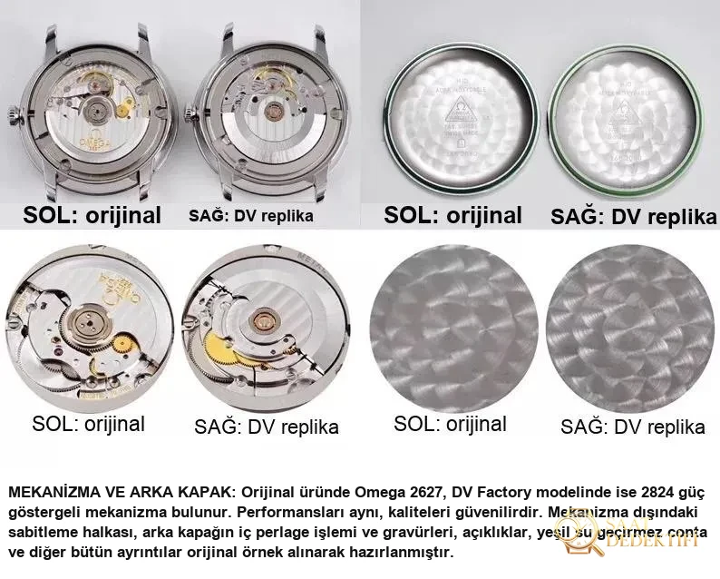 DV Factory Omega De Ville güç göstergeli 424 çok fonksiyonlu replika saat gerçek-replika karşılaştırması ve incelemesi - Mekanizma Zemberek ve Balans Detayı