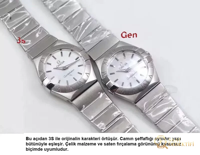 En Güncel 3S (SSS) Fabrikası Omega Constellation Orijinal Mekanizma 27 MM Kuvars Kadın Replika Saat Gerçek-Replika Karşılaştırması ve Orijinal İnceleme - Genel Açı ve Estetik Duruş
