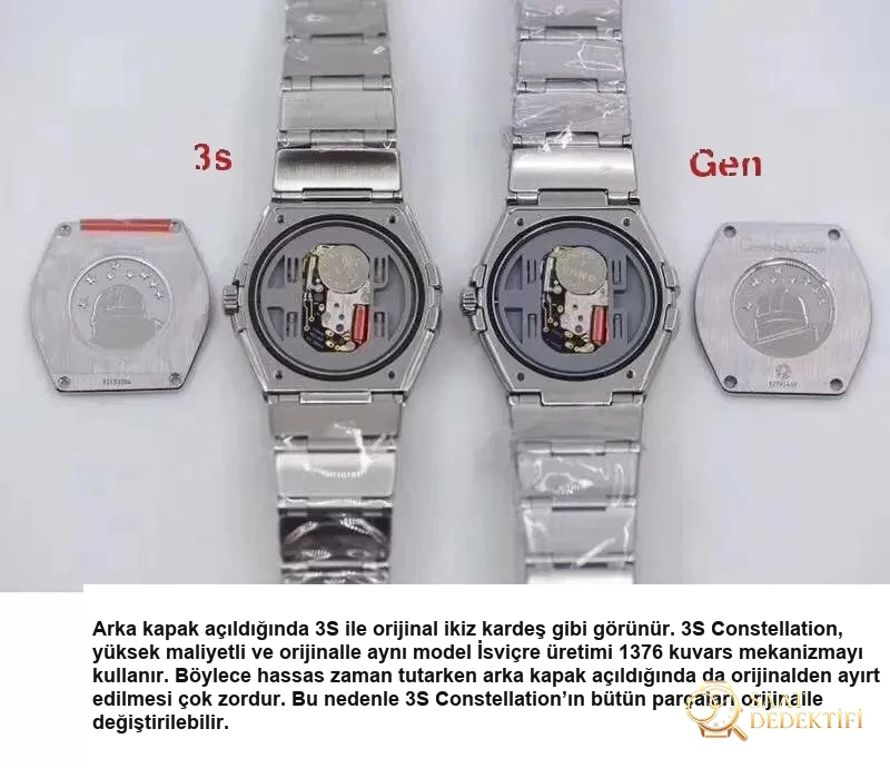 En Güncel 3S (SSS) Fabrikası Omega Constellation Orijinal Mekanizma 27 MM Kuvars Kadın Replika Saat Gerçek-Replika Karşılaştırması ve Orijinal İnceleme - Mekanizma Çark Dizilimi ve Taş Yatakları