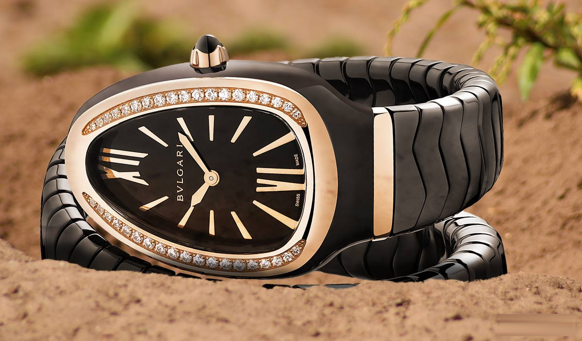 BVLGARI Serpenti Saat Siyah Seramik Roze Altın Pırlantalı