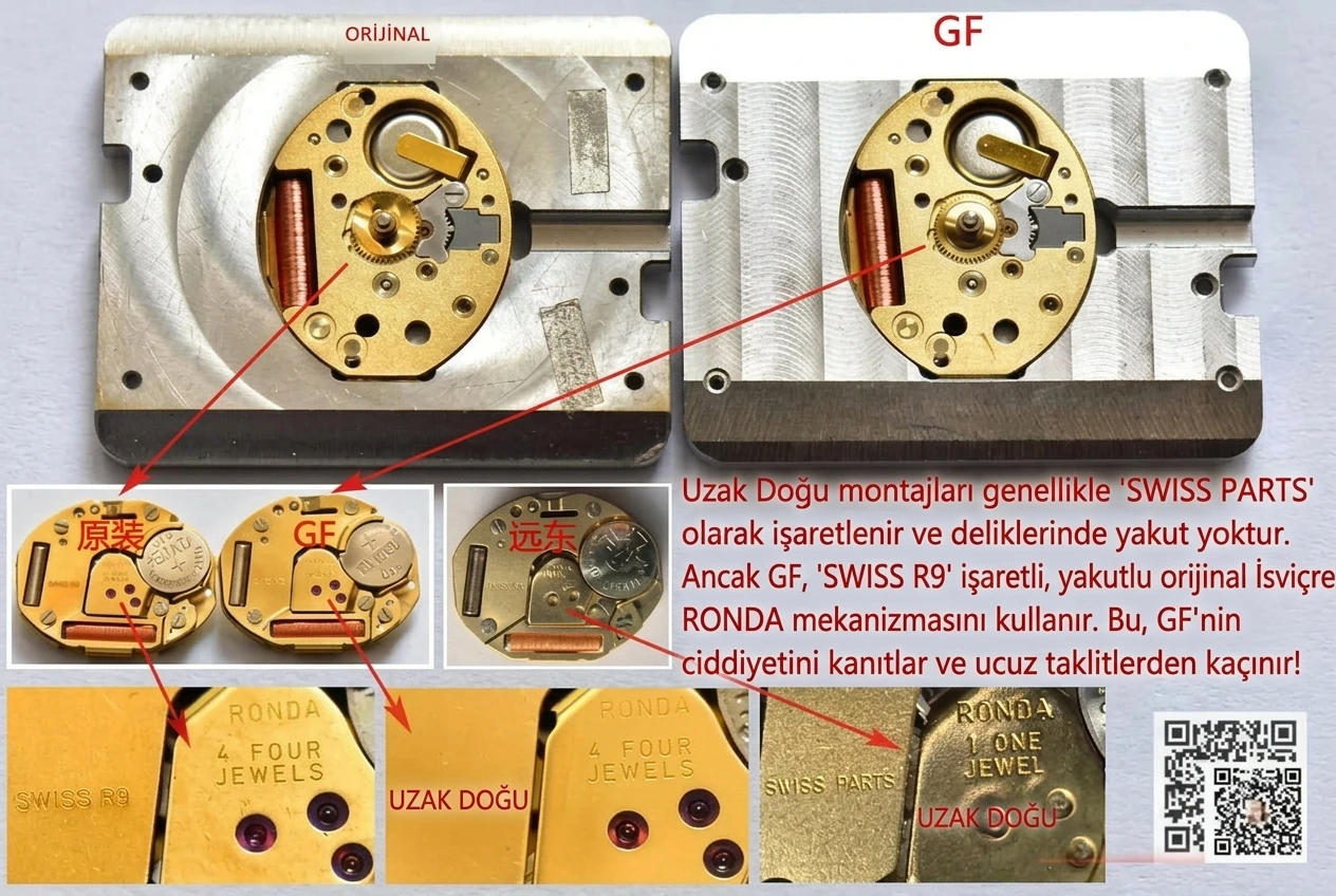 En iyi kadın saati: GF Franck Muller 6002M QZ kadın kuvars kol saati orijinal karşılaştırması - Klips Kilidi ve Lazer Damgalar