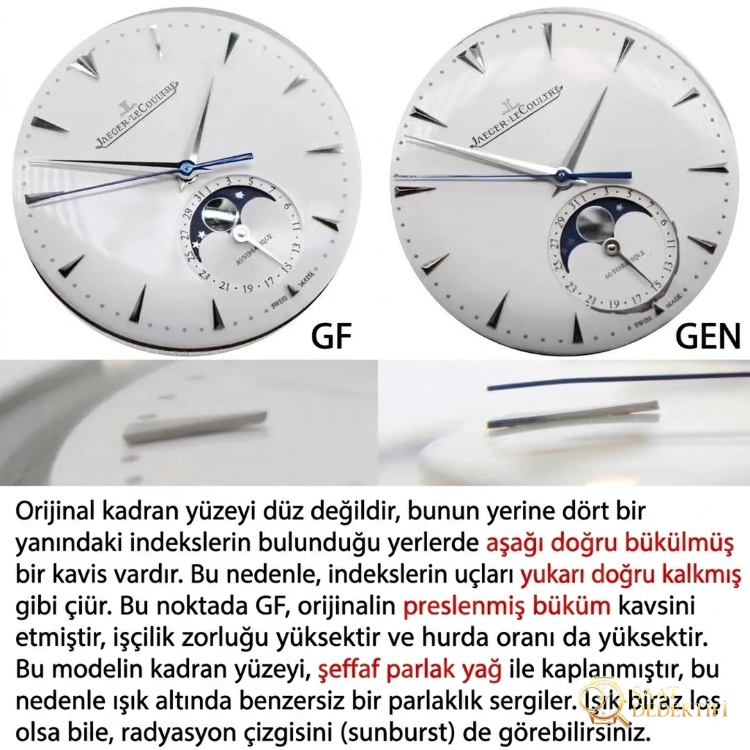 En üst versiyon GF Factory Jaeger-LeCoultre Master Ultra Thin Moon serisi klasik replika saat Q1368420 orijinal karşılaştırmalı inceleme - Fosfor ve Super-LumiNova Gece Görünümü