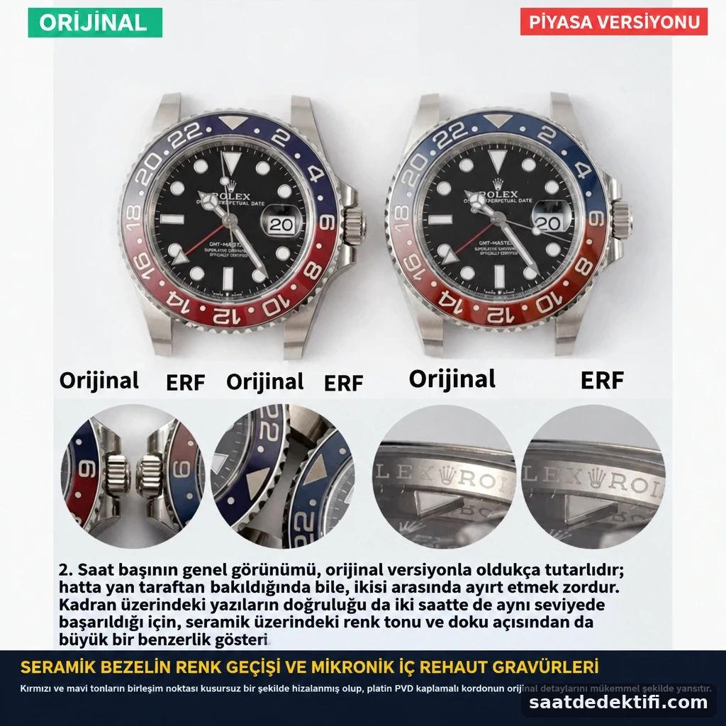Seramik bezel rakamları ve iç rehaut gravürü karşılaştırması