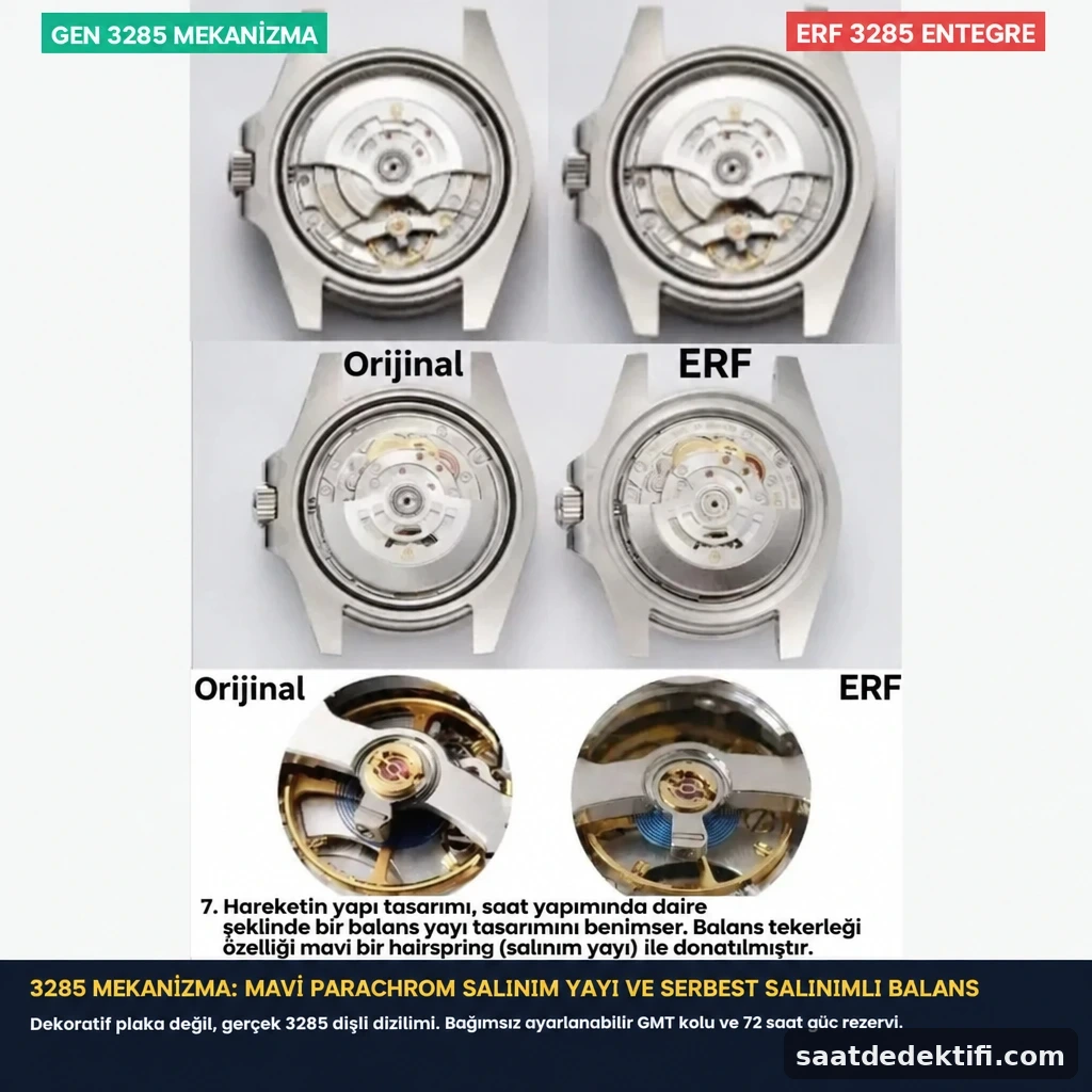 Orijinal Calibre 3285 ve ERF entegre 3285 mekanizma karşılaştırması