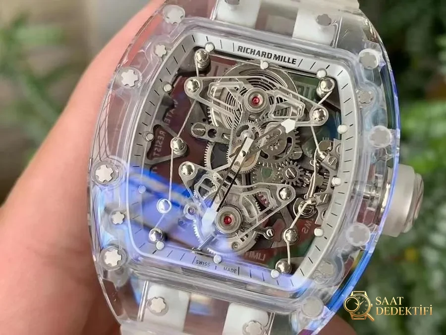 EUR Factory Richard Mille tam şeffaf tourbillon RM056 saat incelemesi - Kadran Detayı ve Bezel İşçiliği
