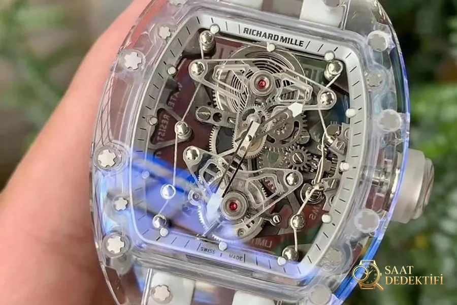 EUR Factory Richard Mille Tamamen Şeffaf Tourbillon RM056 Saat İncelemesi - Kadran Detayı ve Bezel İşçiliği