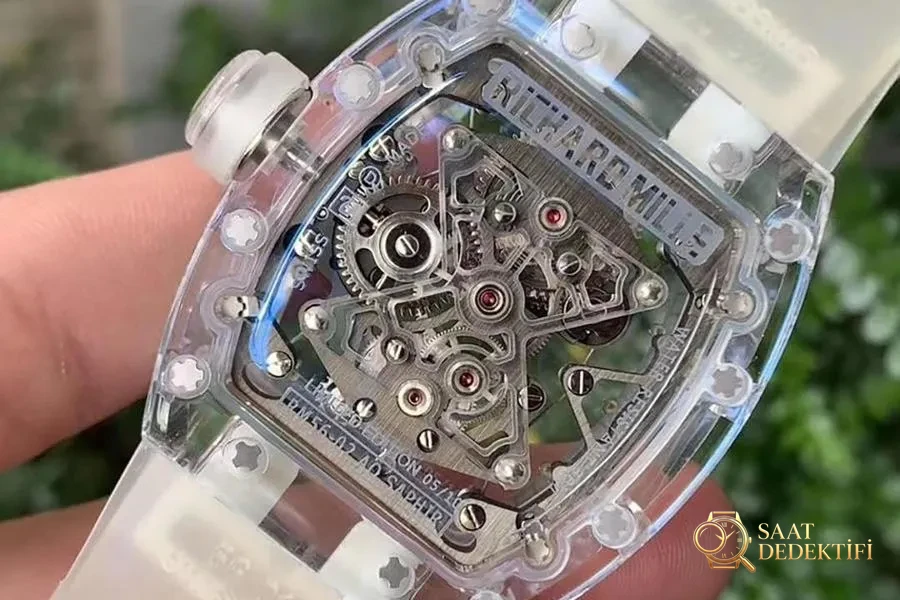 EUR Factory Richard Mille Tamamen Şeffaf Tourbillon RM056 Saat İncelemesi - Makro Kadran ve İndeks İşçiliği
