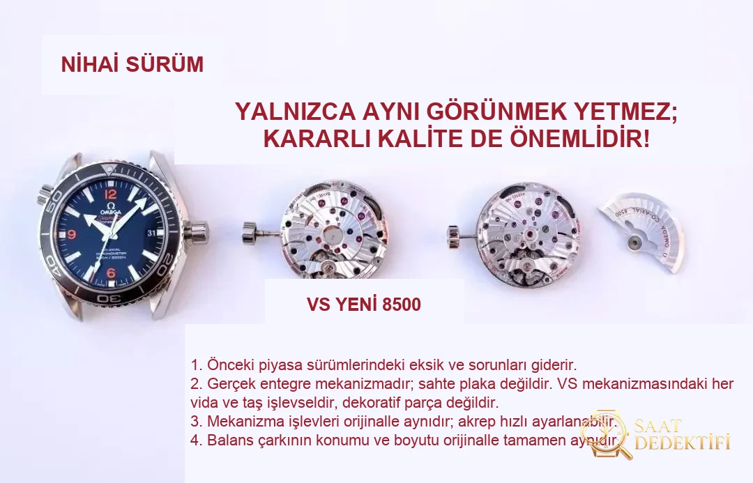 Evrim tarihi: VS Factory Omega 8500 entegre mekanizmayı piyasaya sürdükten bir yıl sonra, kendi üretimi mekanizmayı taşıyan ilk model