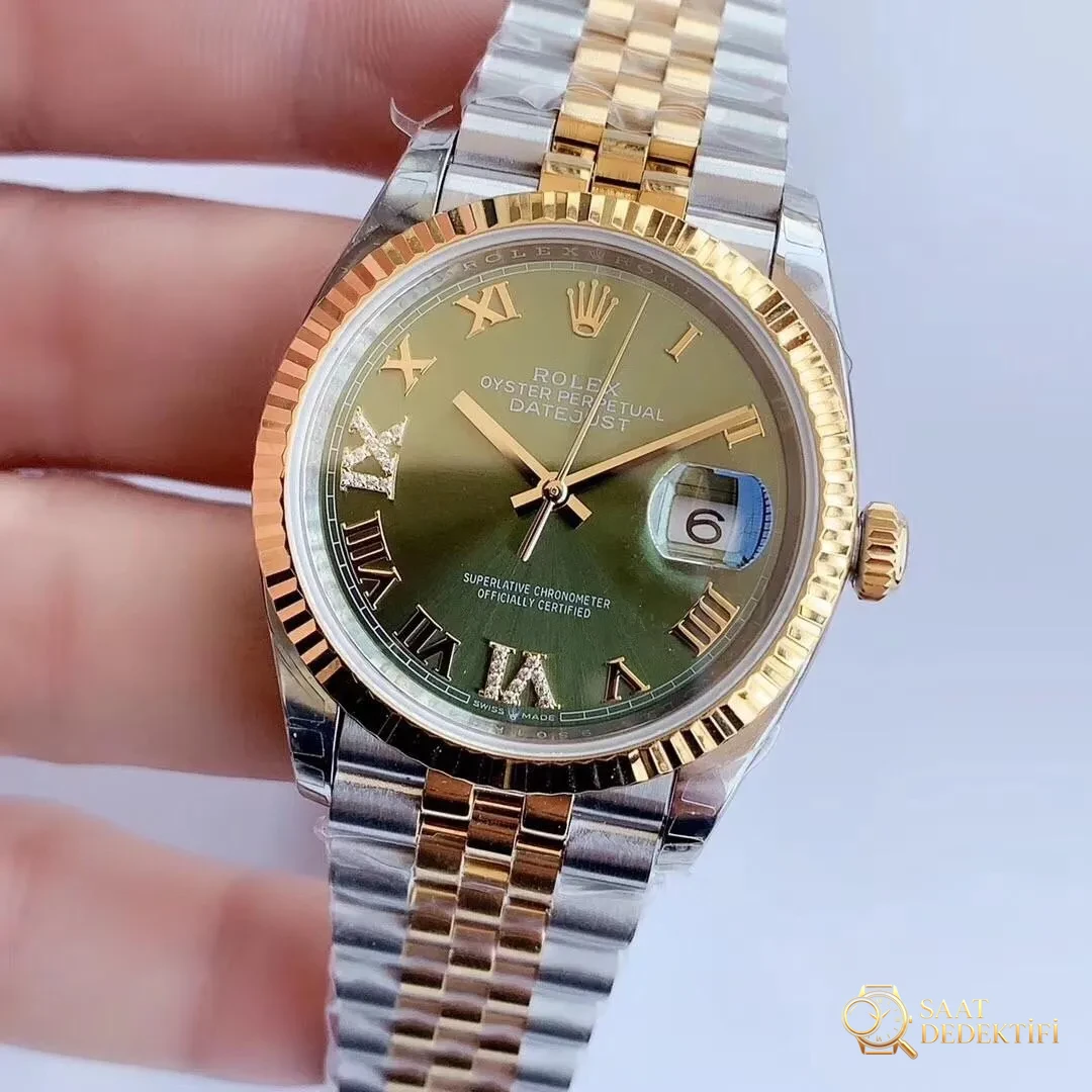 EW Factory Rolex Datejust 128238 altın-çelik yeşil kadran işçiliği nasıl? - Kasa Profili ve Kurma Kolu İncelemesi