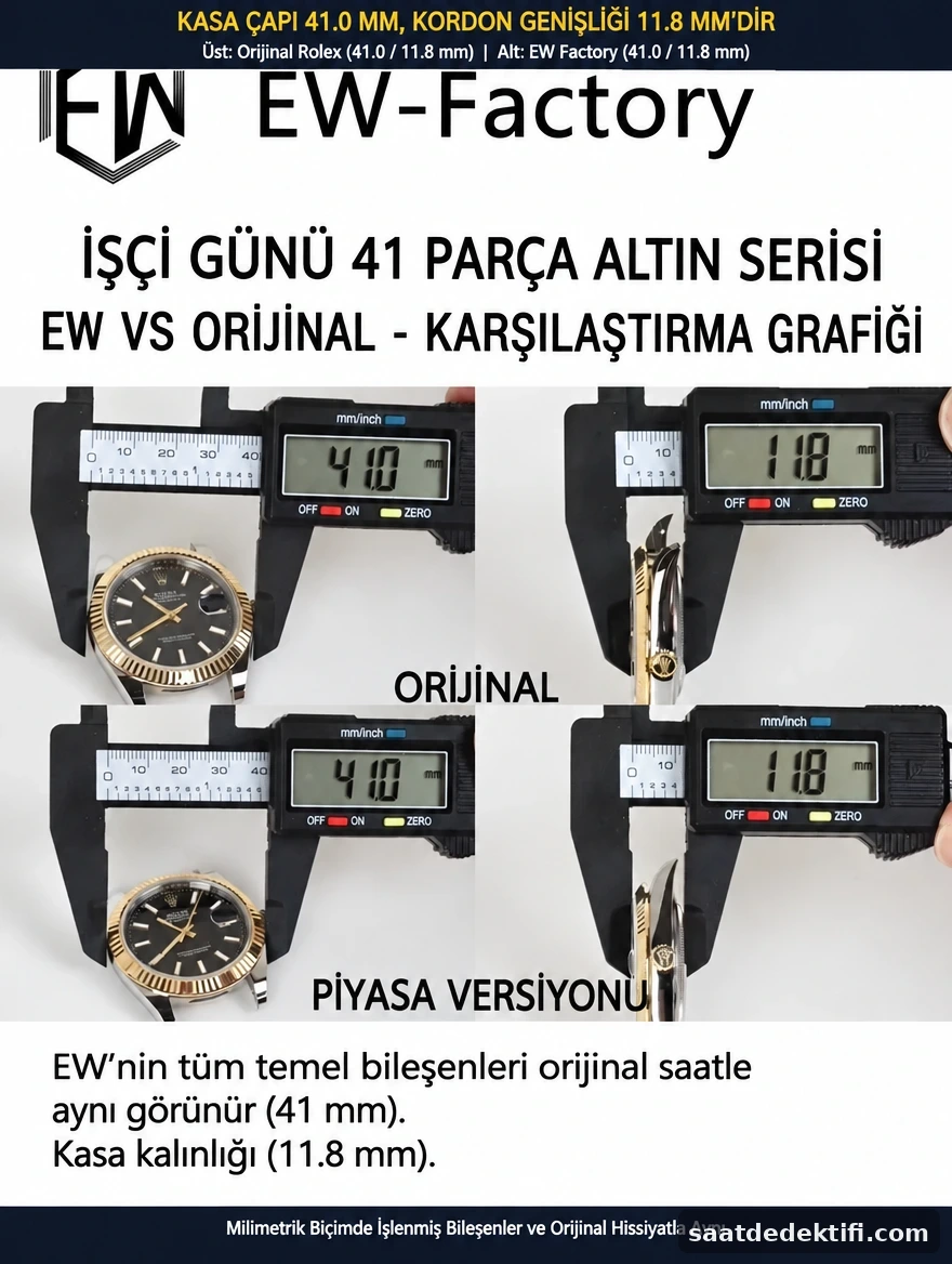 Rolex Datejust 41 und EW Factory Super Clone-Gehäusedurchmesser- und -dickenmessung mit digitalem Messschieber