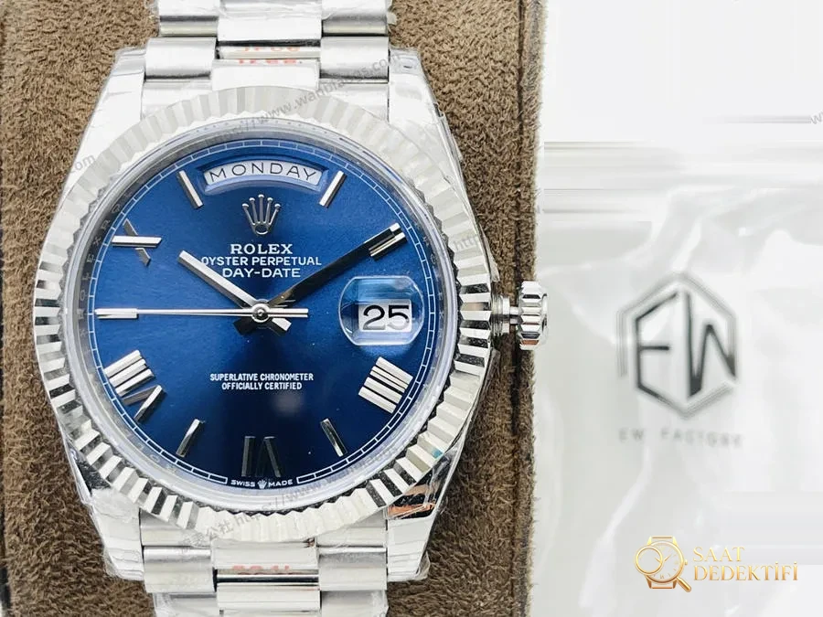 EW Factory Rolex Day-Date 40 mm 3255 mekanizmalı (mavi kadran) saat incelemesi - Kasa Profili ve Kurma Kolu İncelemesi