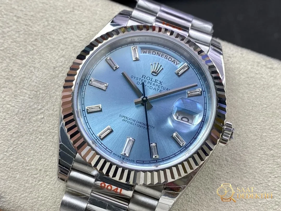 EW Factory Rolex Day-Date buz mavisi kadran m228236 işçilik incelemesi - Kasa Profili ve Kurma Kolu İncelemesi