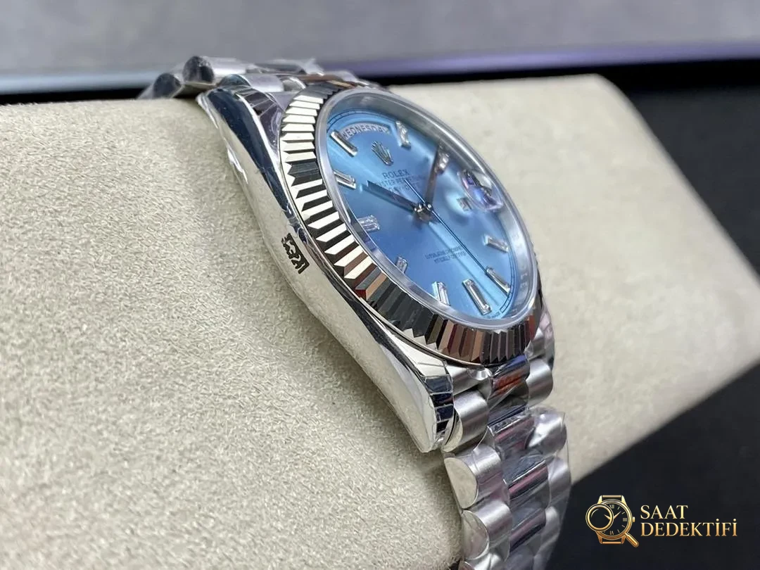 EW Factory Rolex Day-Date buz mavisi kadran m228236 işçilik incelemesi - Makro Kadran ve İndeks İşçiliği