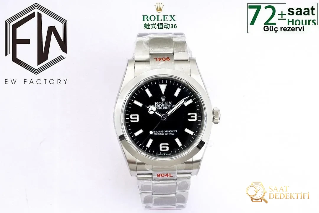 EW Factory Rolex Explorer 36 modelinin 3230 mekanizmasının kalitesi nasıl? - Kadran Detayı ve Bezel İşçiliği