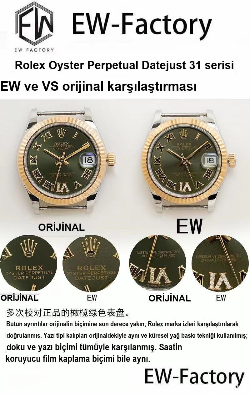 EW Factory Rolex Oyster Perpetual Datejust 31 mm - Orijinalle Karşılaştırma — 2. fotoğraf