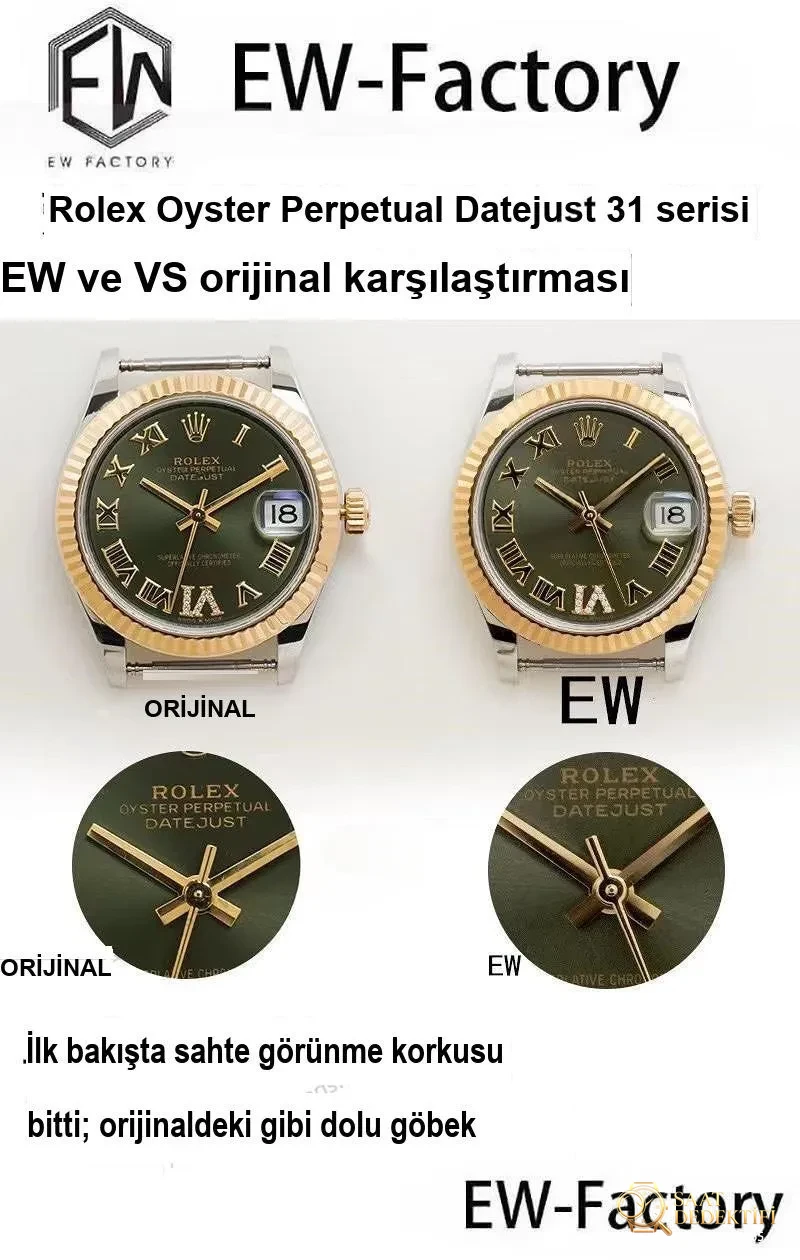 EW Factory Rolex Oyster Perpetual Datejust 31 mm - Orijinalle Karşılaştırma - Kasa Profili ve Kurma Kolu İncelemesi