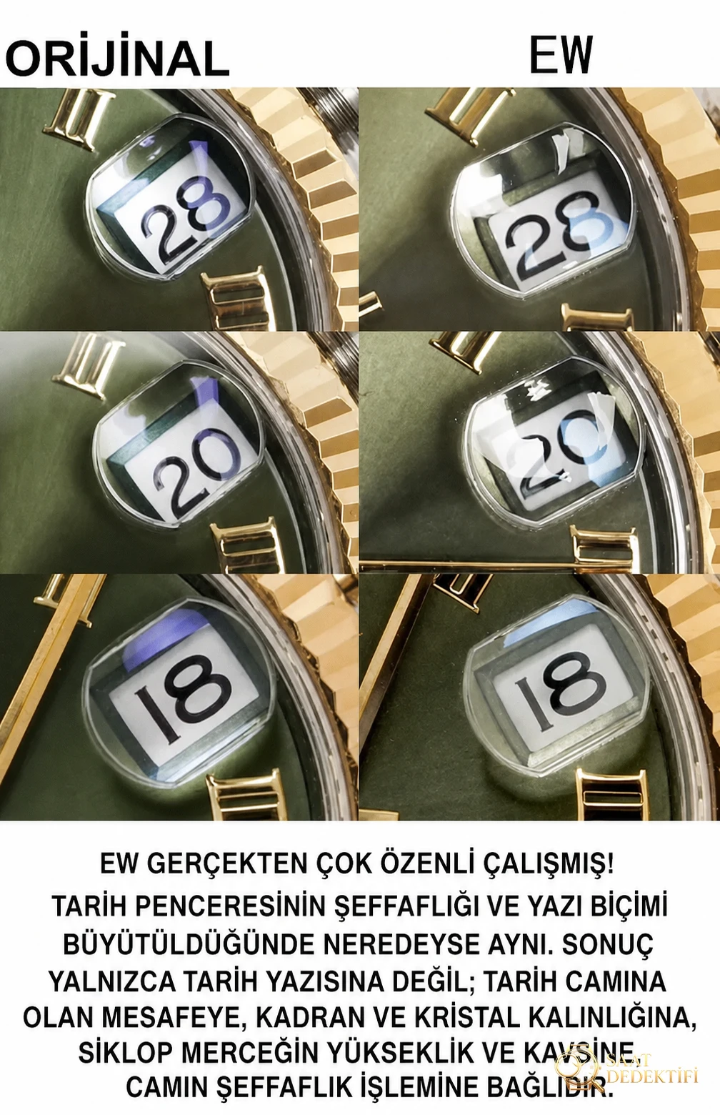 EW Factory Rolex Oyster Perpetual Datejust 31 mm - Orijinalle Karşılaştırma - Arka Kapak ve Mekanizma Detayı