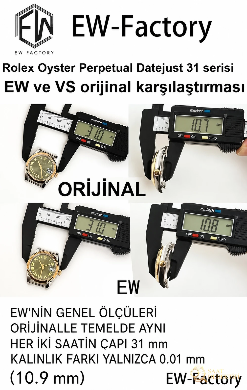 EW Factory Rolex Oyster Perpetual Datejust 31 mm - Orijinalle Karşılaştırma - Bilezik, Toka ve Klips Mekanizması