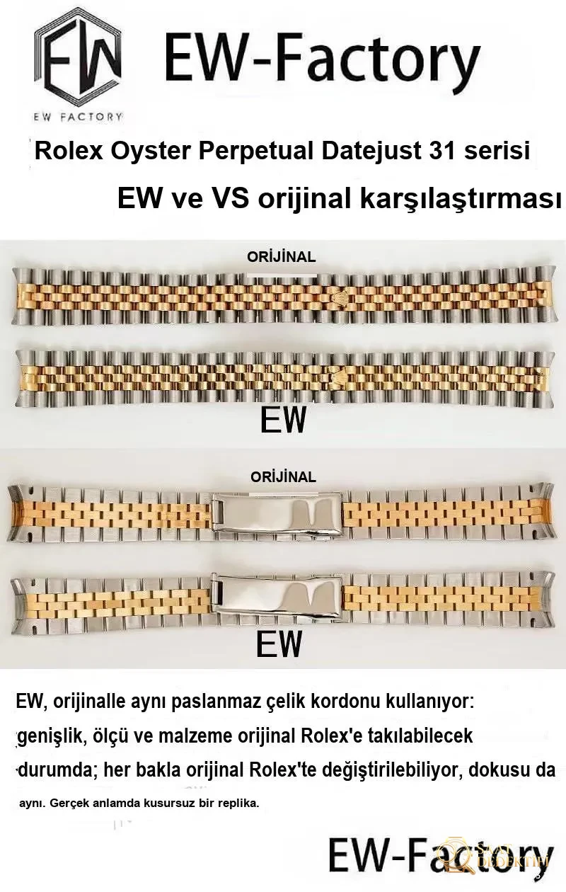 EW Factory Rolex Oyster Perpetual Datejust 31 mm - Orijinalle Karşılaştırma - Makro Kadran ve İndeks İşçiliği