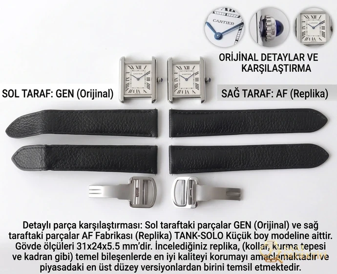 Gerçeğinden ayırt edilemeyen bir yapıt: AF Factory Cartier Tank Solo serisi kuvars kol saati orijinalle karşılaştırmalı inceleme - Toka İçi Mikro Ayar Mekanizması