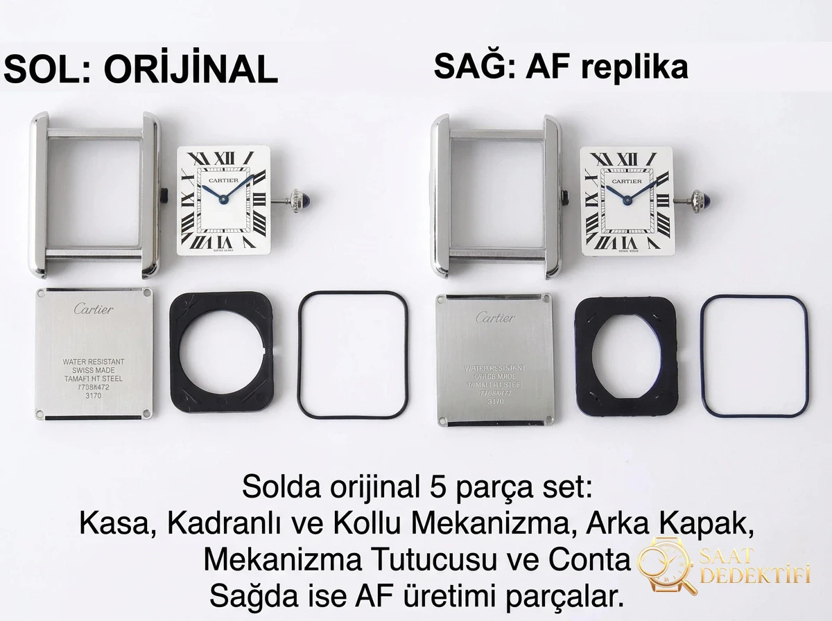 Gerçeğinden ayırt edilemeyen bir yapıt: AF Factory Cartier Tank Solo serisi kuvars kol saati orijinalle karşılaştırmalı inceleme - Tepe Kilit Mekanizması ve Conta Yapısı