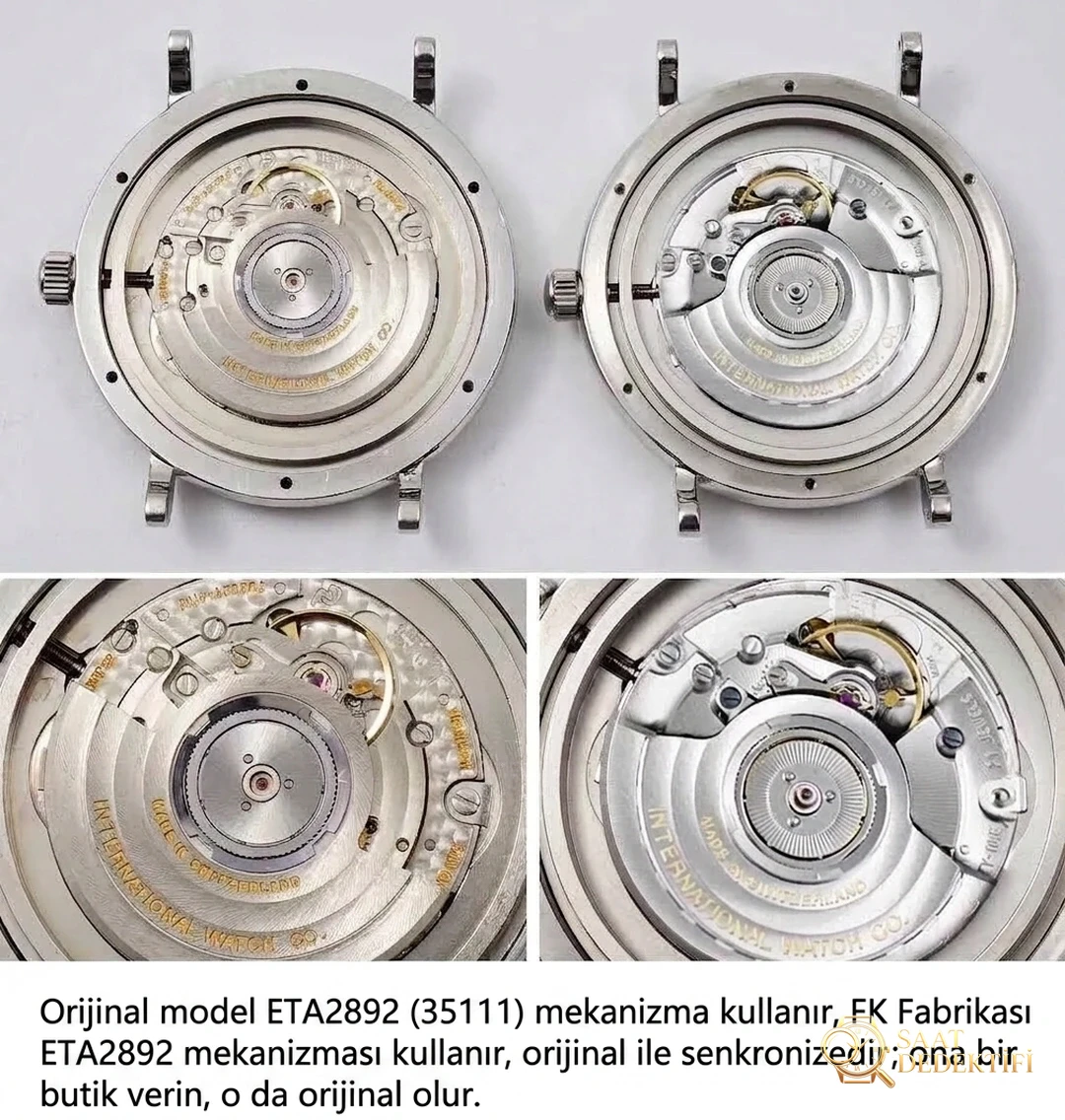 Gerçek İsviçre ETA2892 mekanizması: FK IWC Portofino 150. Yıl orijinalle karşılaştırmalı inceleme - Makro Kadran ve İndeks İşçiliği