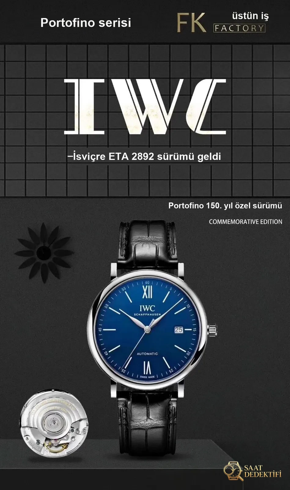 Gerçek İsviçre ETA2892 mekanizması: FK IWC Portofino 150. Yıl orijinalle karşılaştırmalı inceleme - Mekanizma Çark Dizilimi ve Taş Yatakları