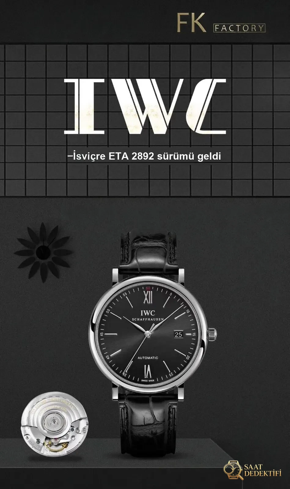 Gerçek İsviçre ETA2892 mekanizması: FK IWC Portofino 150. Yıl orijinalle karşılaştırmalı inceleme - Koleksiyon ve Vitrin Görünümü