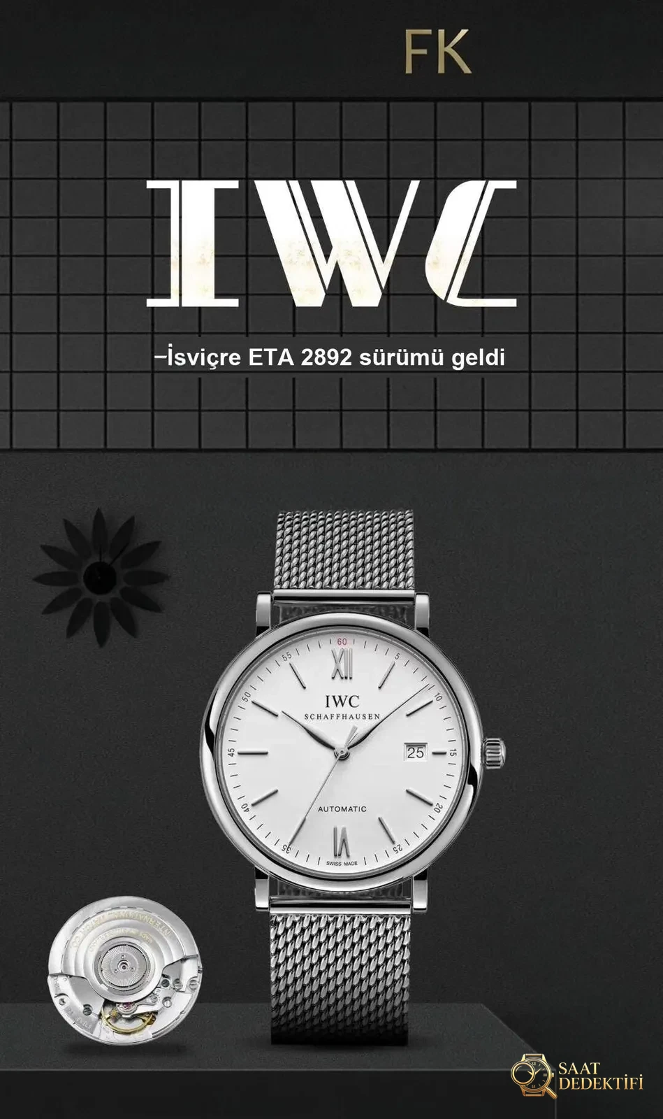 Gerçek İsviçre ETA2892 mekanizması: FK IWC Portofino 150. Yıl orijinalle karşılaştırmalı inceleme - Arka Kapak Gravür ve Seri Numarası