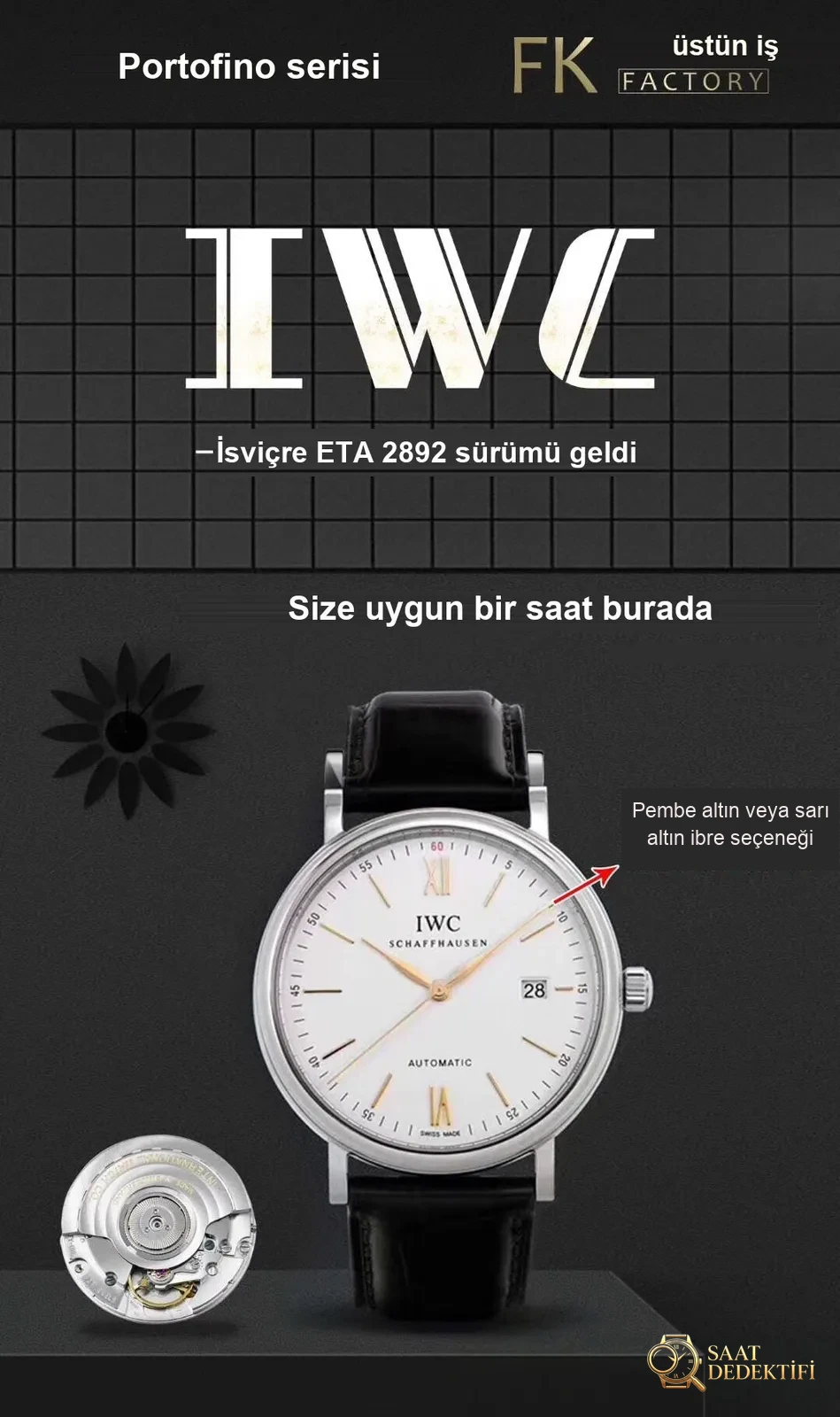 Gerçek İsviçre ETA2892 mekanizması: FK IWC Portofino 150. Yıl orijinalle karşılaştırmalı inceleme - Tepe Kilit Mekanizması ve Conta Yapısı