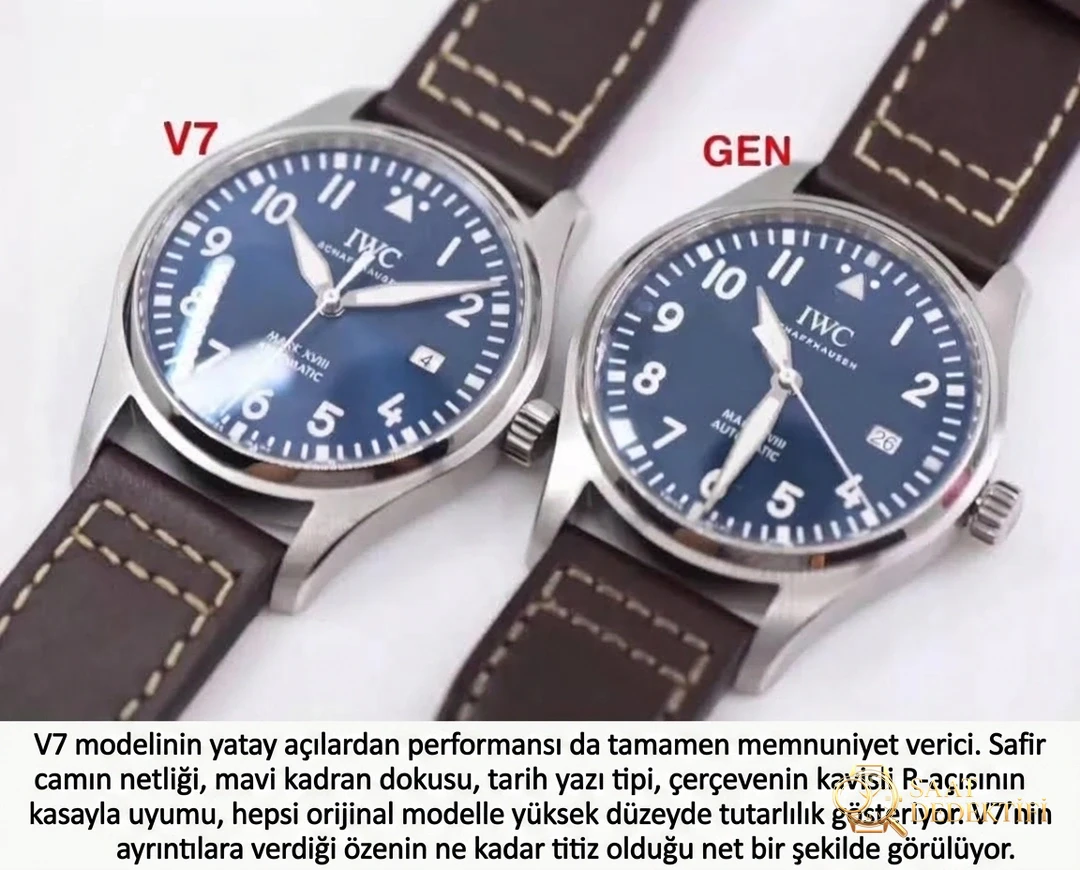 Gerçek İsviçre mekanizmalı V7 Factory IWC Mark XVIII ETA2892 mekanizmasının orijinalle karşılaştırmalı incelemesi - Makro Kadran ve İndeks İşçiliği
