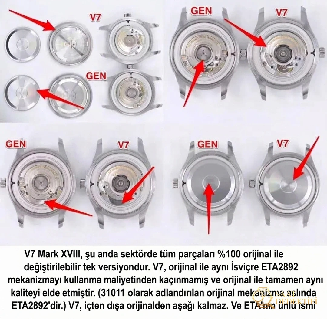 Gerçek İsviçre mekanizmalı V7 Factory IWC Mark XVIII ETA2892 mekanizmasının orijinalle karşılaştırmalı incelemesi - Fosfor ve Super-LumiNova Gece Görünümü