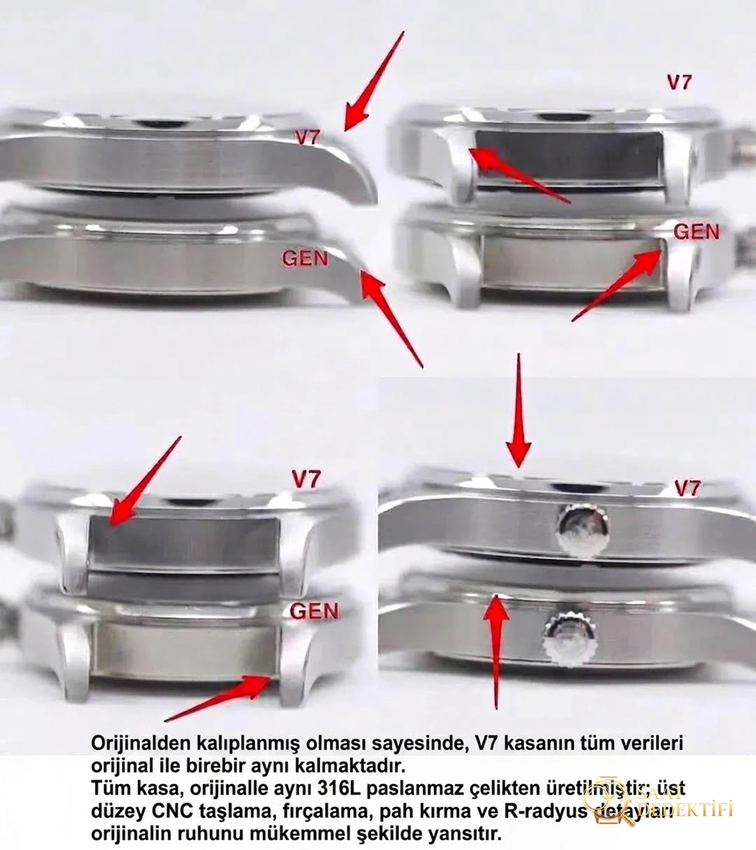 Gerçek İsviçre mekanizmalı V7 Factory IWC Mark XVIII ETA2892 mekanizmasının orijinalle karşılaştırmalı incelemesi - Yan Profil ve Kordon Bağlantısı