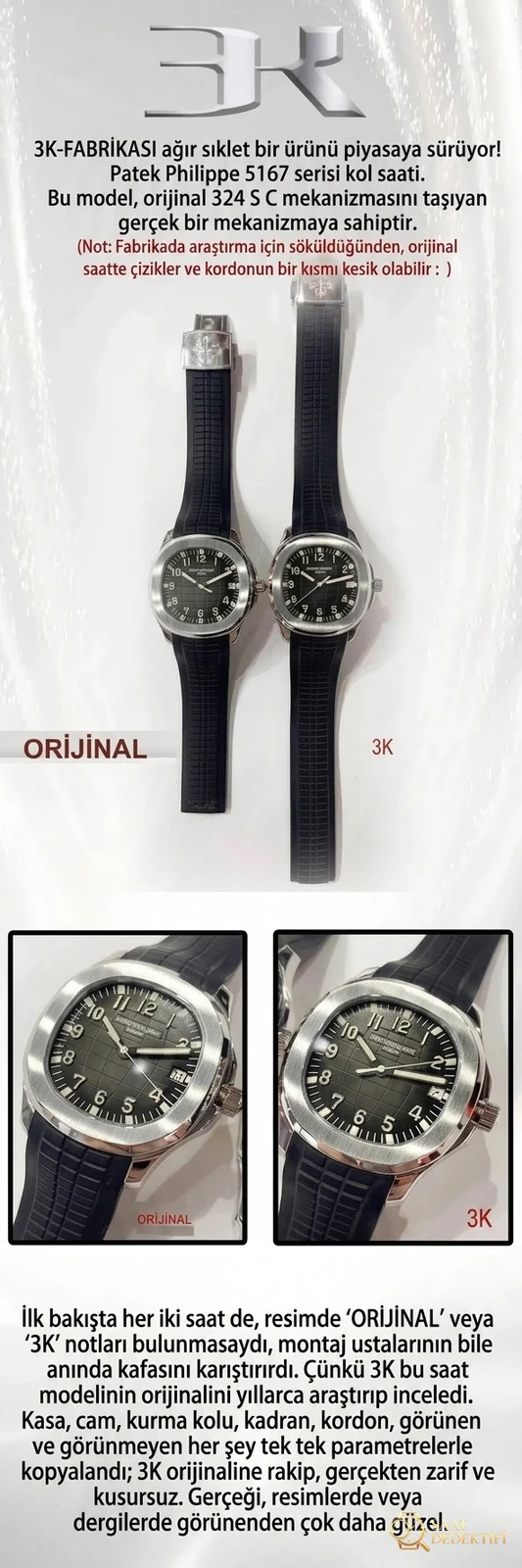 Gerçek-replika karşılaştırması: 3K Factory Patek Philippe 5167 replikasının 324 tek parça mekanizması orijinaline göre nasıl? - Arka Kapak ve Mekanizma Detayı