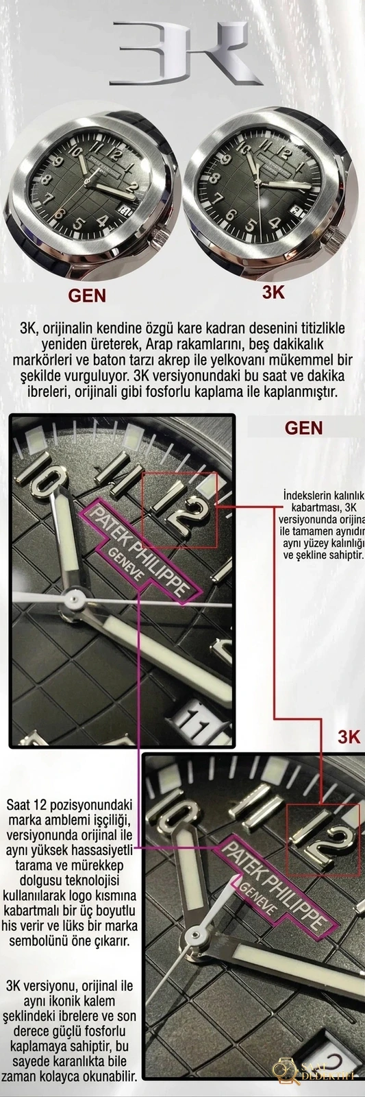 Gerçek-replika karşılaştırması: 3K Factory Patek Philippe 5167 replikasının 324 tek parça mekanizması orijinaline göre nasıl? - Bilezik, Toka ve Klips Mekanizması