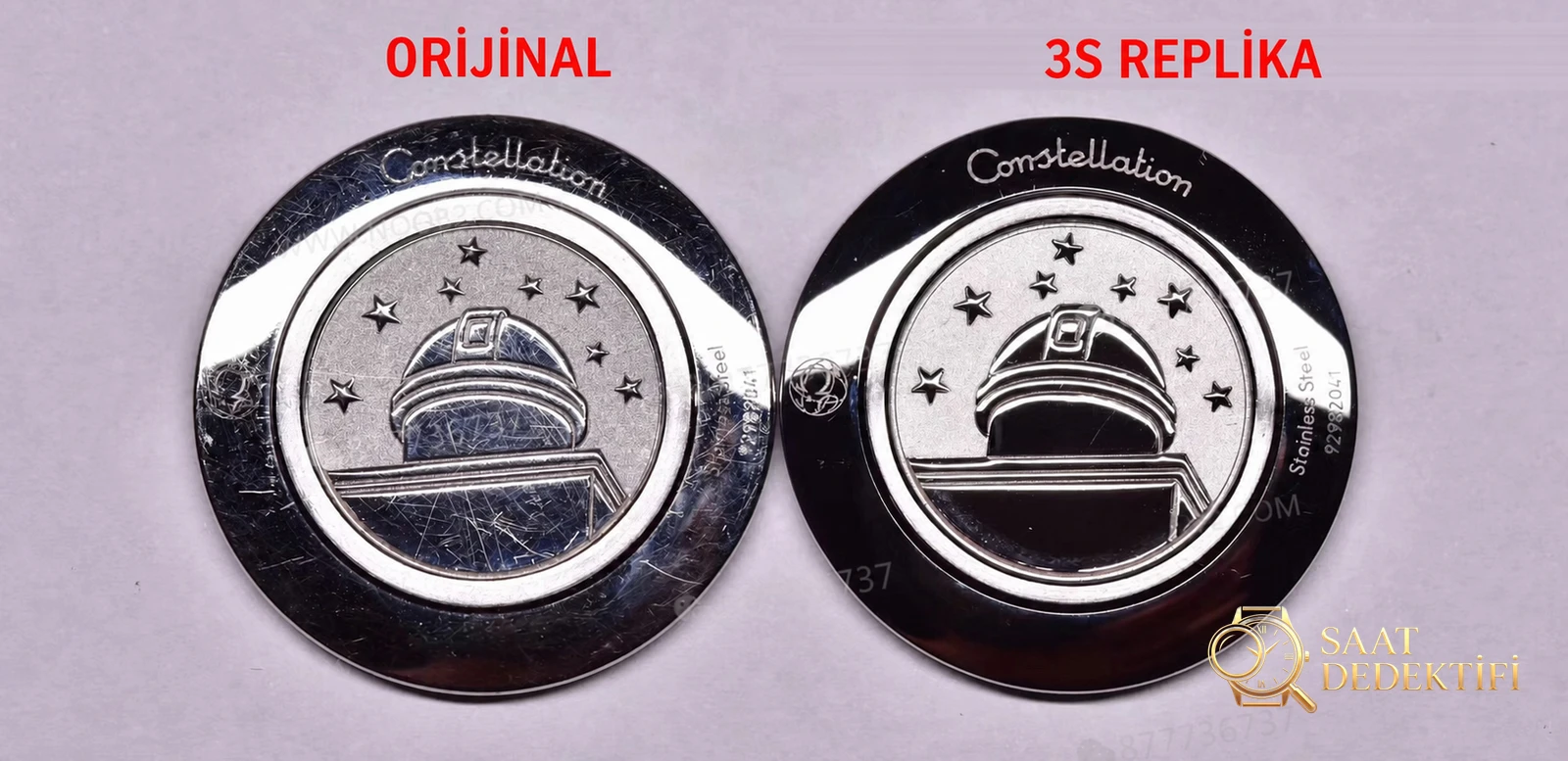 Gerçek-replika karşılaştırması: 3S Factory Omega Constellation 28 mm kadın kuvars kol saati - Makro Kadran ve İndeks İşçiliği