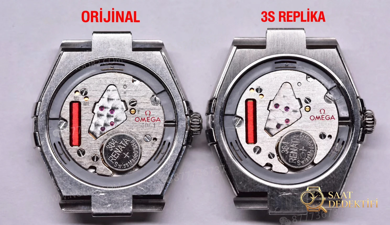 Gerçek-replika karşılaştırması: 3S Factory Omega Constellation 28 mm kadın kuvars kol saati - Klips Kilidi ve Lazer Damgalar