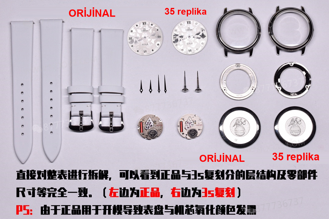 Gerçek-Replika Karşılaştırması: 3S Factory Omega De Ville Prestige Butterfly Kadın Kol Saati — 16. fotoğraf