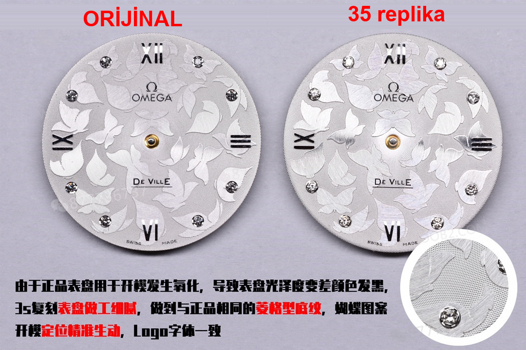 Gerçek-Replika Karşılaştırması: 3S Factory Omega De Ville Prestige Butterfly Kadın Kol Saati — 18. fotoğraf